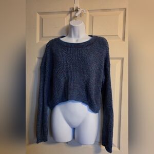 Express Women's Blue Rainbow Chunky Knit Sweater Cross Back XS